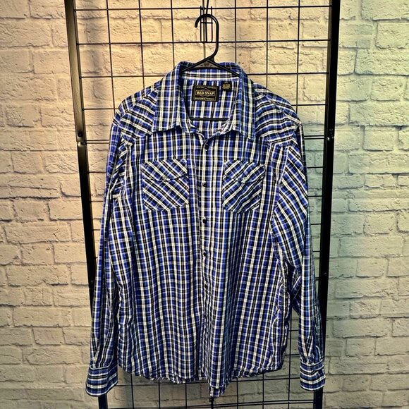 Red Snap Other - Red Snap Men’s Plaid Western Shirt Blue Black Pearl Snap XXL